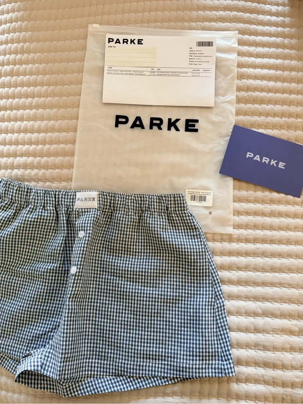 Parke Coastal Collection Blue and White Gingham Cotton Boxers medium - Picture 4 of 6
